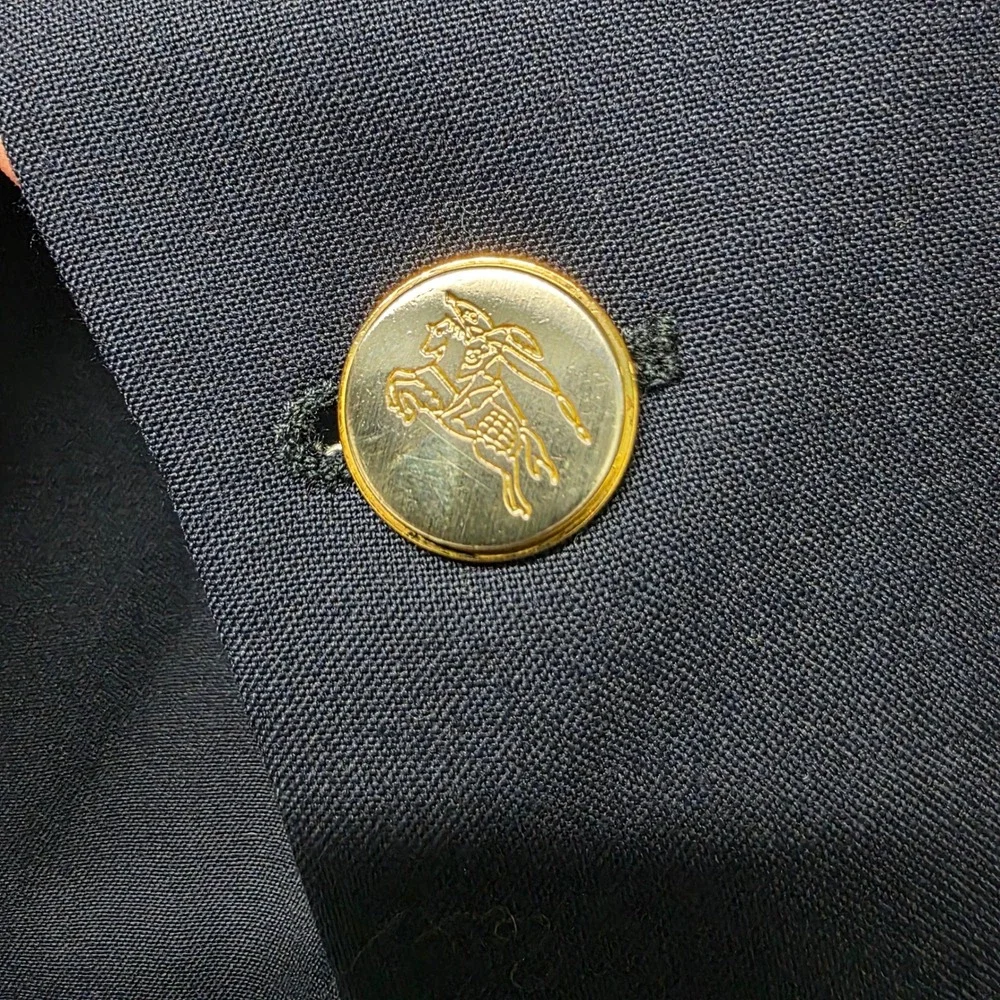 Burberry Mens Navy Blue 100% Wool Blazer Gold Crest Button Sport Coat 42R USA‎